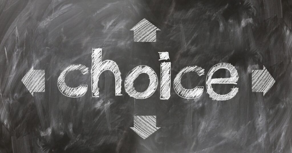 The importance of building awareness around choices we make. Choices with different options. 